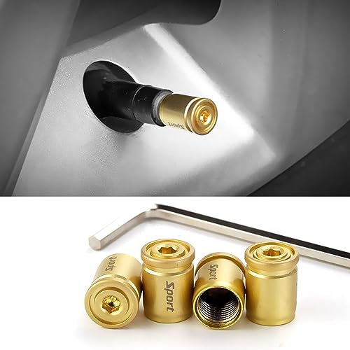 GKmow Ventilkappen für schlauchlose Reifen, 1 x 1,3 cm, Diebstahlsicherung, geeignet für die meisten Automodelle (Gold)