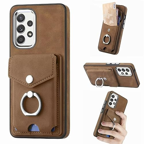 Ufgoszvp Handyhülle für Samsung Galaxy A52 Hülle mit Ring Ständer, Lederhülle Flip Case für Samsung Galaxy A52, PU Leder Stoßfeste Kartenfach Magnet Schutzhülle Tasche Case, braun