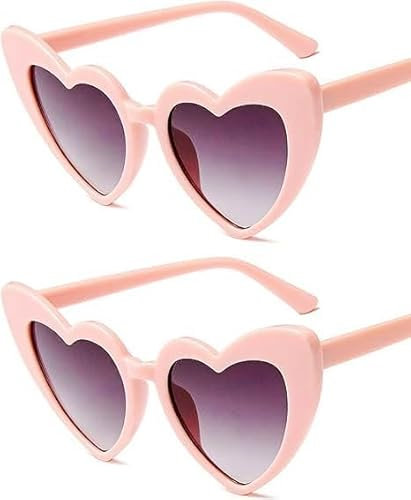 RunFar shop Herz Sonnenbrille Damen Hippie Brille, Nette Prom-Brille Herzförmige Sonnenbrille für Hippie Schick Kleid Zubehör, schwarz (rosa)