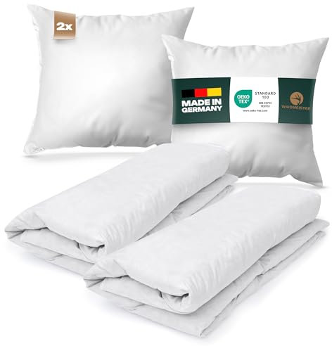 Waidmeister Bettenset 4-teilig Comfort - 2X Bettdecke 135x200 cm 1000g Füllung 90% Federn 10% Daunen - 2X Kopfkissen 80x80 cm 100% Federn - Bettdeckenset mit ÖkoTex 100