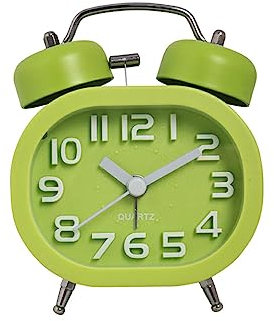 IOIUSKKU Alarm Clock Sweeper Bedroom Glass Mirror Timepiece Round Double Bell Desktop Clocks Decoration Mute Needle Table Bells, Green