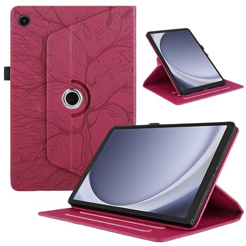 Funda para Samsung Galaxy Tab A9 8.7 Pulgadas 2023 (SM-X110/ SM-X115) Cover PU Leather Ángulos Ajustables Tablet FILP Case con Rotación de 360 Grados Carcasa y Función Soporte, Rojo