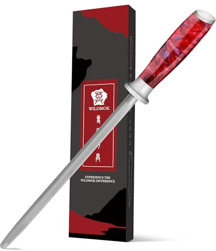 WILDMOK Professional Honing Rod 9 - Chrome Coated High Carbon German Stainless Steel Knife Sharpener Honing Steel - Knife Sharpening Rod Designed to Last a Lifetime