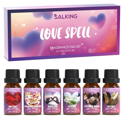 SALKING Couple Fragrance Oil Set, Essential Oil Set for Lover, Diffuser Scented Oil Set for Candle Making Scents - Red Rose, Be Mine, Chocolate Truffles, Sweet Love, Cocktail, Strawberry Shortcake