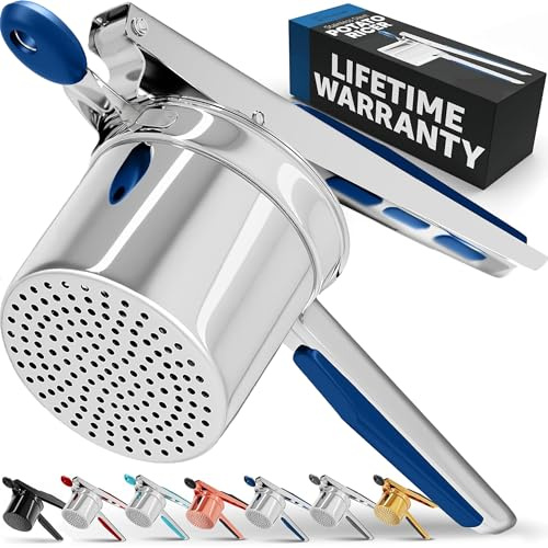 PriorityChef Large 15oz Potato Ricer, Heavy Duty Stainless Steel Potato Masher and Ricer Kitchen Tool, Press and Mash Kitchen Gadget For Perfect Mashed Potatoes - Everytime, Blue
