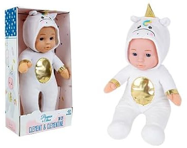 CLEMENT CLEMENTINE - Puppe - Spielzeug für Kinder - 071293 - Weiß - Polyester - Puppe - Baby - Mannequin - Kuscheln - 30 cm x 17 cm - Ab 12 Monaten