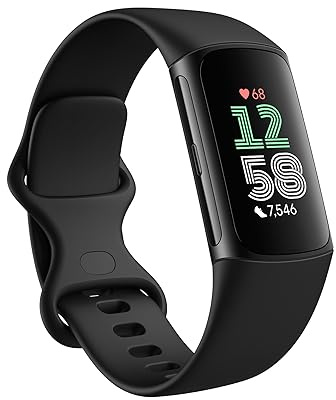 Fitbit Charge 6 Fitness Tracker with Google Apps, Heart Rate Monitoring, GPS, 6-Month Premium Membership, Health Tools, Obsidian/Black, One Size (Renewed)