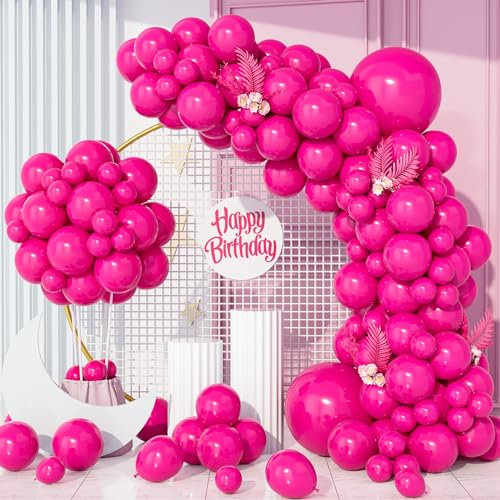 Palloncini Fucsia 130 Pezzi, 18/12/10/5 Pollici Lattice Rosa Opaco Palloncini per Rosa Tema Kit Arco Palloncini Compleanno Anniversario Matrimonio Baby Shower Carnevale Eventi Feste Decorazioni