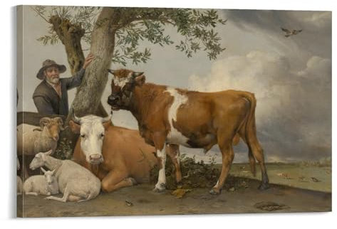 YOOSONG Maler, Paulus Potter, der Stier, Poster, Gemälde auf Leinwand, Wandkunst, Poster, Rollbild, Wanddekoration, Heimposter, 20 x 30 cm