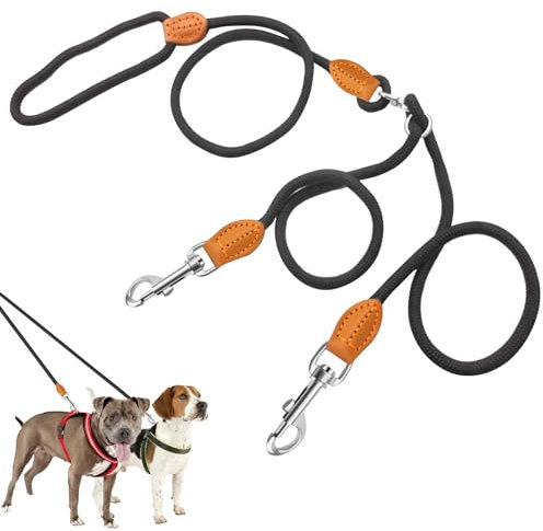 YIZWINS Laisse Corde pour Chiens - 130cm Durable pour Marche et Course - Double Longe pour 2 Chiens Petits, Moyens et Grands