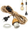 Vintage Hängelampe mit Stecker, 510cm Industrielle Pendelleuchte Kit mit Schalter, Hölzerne Lampenfassung E27 mit Kabel, Retro Hanfseil Pendellampe Kit, Lampenschirm Kann Montiert Werden,für Loft