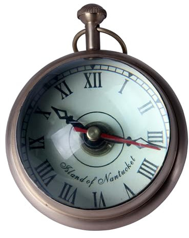 THE Unltd India Analoge Vintage-Schreibtischuhr mit Globus-Rückseite, handgefertigtes Messing, 11,4 x 8,9 cm, Tischuhr für Boho-Heimdekoration, super leise Uhr für Büro, Wohnzimmer (batteriebetrieben,