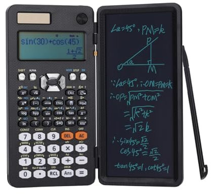 NK Wissenschaftlicher Ingenieur-Rechner, 417 Funktionen, Schreibtafel + Elektronischer Stift, Schutzabdeckung, Solarpanel, 16,5 x 8 x 1,5 cm, 1 x CR2032 Batterie, Schwarz