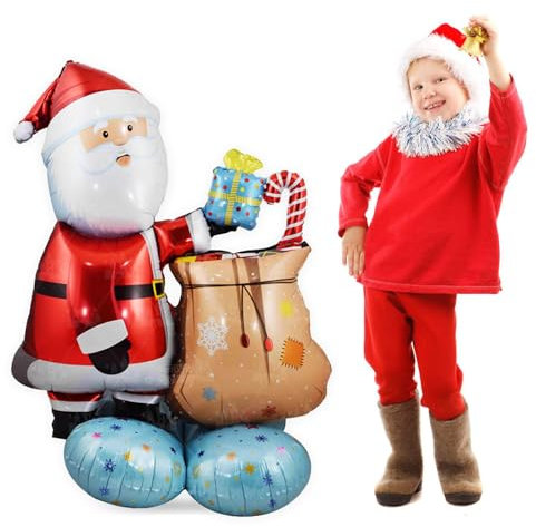 VIKY® Weihnachtsdeko Weihnachten Luftballons, XXL 3D Weihnachtsmann Folienballon Stehend, Weihnachten Deko Ballon, Merry Christmas Decorations, Weihnachtsballons Stehender für Weihnachten Party Deko