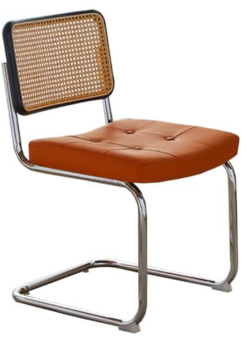 Rattan Esszimmerstühle Gepolstert Küchenstuhl Metall Mitte Des Jahrhunderts Modernen Akzent Stuhl Leder Armless Polsterstuhl Esszimmer Mit Rohr Zurück & Edelstahl Chrom Basis(/Orange A,Set of 1)