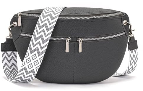 Snmoec umhängetasche damen gross bauchtasche damen groß Vegan Leder crossbody bag damen groß gürteltasche damen tasche damen dunkelgrau