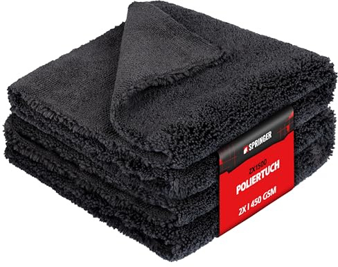 SPRINGER ZX1500 2 x Mikrofasertuch Duo 40 x 40 cm, 450 GSM | 2-in-1 Autopflege-Tuch zum Polieren & Trocknen | ohne Kanten & Nähte | fussel- & streifenfreies Reinigungstuch