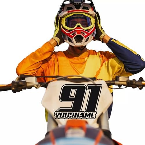 3x Custom Race Numbers Name Stickers Decals - Premium Vinyl Racing Motorbike MX Motocross Graphics - Durable Adhesive for Dirt Bikes, Motorcycles and Off-Road Vehicles - Waterproof, Fade-Resistant 91
