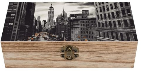 KLWQR Love from New York Aufbewahrungsbox aus Holz mit Scharnierdeckel und Frontverschluss, große Schmuckschatulle, Holz-Aufbewahrungsbehälter, Andenkenbox, Büro, Schreibtisch-Organizer