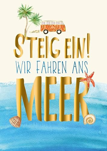 Gutsch Verlag Sommerurlaub-Postkarte mit Bulli & Palme – Strand Meerweh, Sonnenuntergang, Vanlife Reiseabenteuer, Entspannung am Küstenstrand