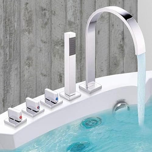 Mucola Badewannenarmatur 5-Loch Wannenrand Armatur für Badewannen | inkl. Handbrause, Brausehalter und Brauseschlauch | Fliesenrandarmatur Chrom Wannenarmatur