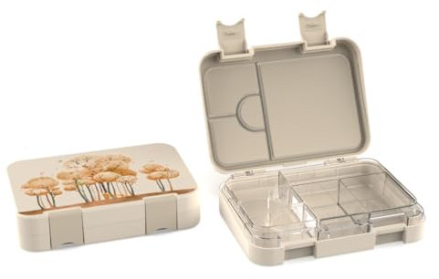 Jenard® Fiambrera Bento Box, fiambrera para niños, con compartimentos, a prueba de fugas, apta para lavavajillas, apta para niños y sin BPA, 2 modelos diferentes en diseño Skandi (crema/bosque)