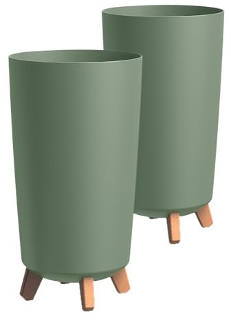 Tymar Lot de 2 pots de fleurs grands avec pieds - Grand pot de fleurs mat - Pour l'extérieur et l'intérieur - Vert - Hauteur : 36,5 cm - Diamètre : 20 cm