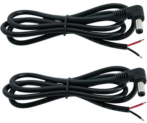 PENGLIN 2PCS 16AWG Right Angle DC Power Pigtails Cable, 5.5mm x 2.5mm Male Barrel Jack Plug to Bare Wire Open End Repair Cable for CCTV Security Camera,DVR,LED Strip Light Power Supply Replacement