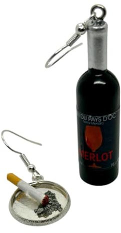 Merlot Wine Bottle & Cigarette Earrings - Mixed Up Dolly