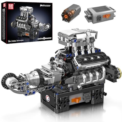 Mould King 10206 Technik Supersportwagen V8 Motor Bausteine, 733 Teile Car Engine Technologie Klemmbausteine Bausatz Modell, Spielzeug/Geschenk/Sammlerstücke für Jungen Mädchen