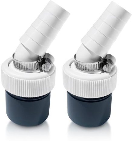 2 Stück Waschmaschine Abfluss Adapter, Trockner, Waschmaschine, Geschirrspüler - Winkel Maschinenanschluss Abfluss, von 18-24 mm Eingangsstutzenund Abgang 40mm Rohr mit Schlauchschelle