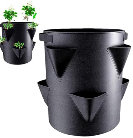 Fellflying Upgrade Strawberry Grow Bags, 7 Gallon Strawberry Planter With 6 Side Grow Pockets, Hanging Planting Grow Bags Breathable Strawberry Growing Bag For Strawberries Grow, Garden, Herbs