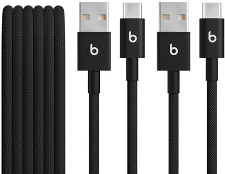 Beats USB-A to USB-C Woven Cable, 2 Pack, Fast Charging, Durable/Tangle-Free, Compatible Charger for Apple Devices w Lightning Ports (1.5 m) – Bolt Black