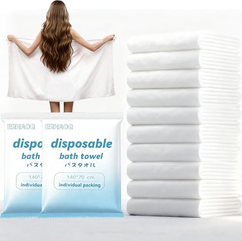 ERHAOG Serviette de Bain Grande Taille 140 x 70 cm - 6 Pièces Grande Serviette de Plage Serviette Compressée - Serviette de Bain Jetable pour Sport Bebe Cuisine Voyage