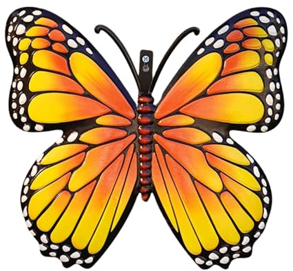 HMIR Large Metal Hanging Butterfly Wall Decor, Butterfly Hanging Wall Decor Sculpture for Balcony Patio Living Room Garden Outdoor Fence Decoration, Weather Resistant Design (ORANGE)