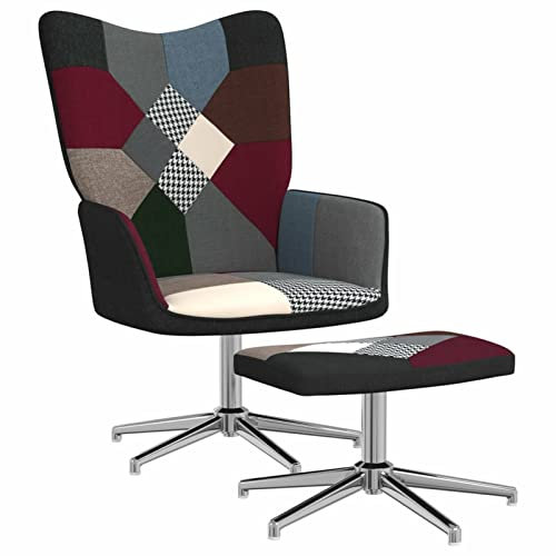 Moderner silberner Drehstuhl mit Patchwork-Stoff, gepolsterter und gepolsterter Lounge-Sessel für Wohnzimmer, Schlafzimmer oder Arbeitsbereich