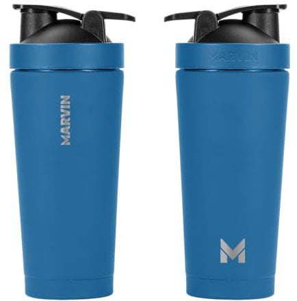 MARVIN THE SHAKED – Termo Batidor Acero Inoxidable 750 ml – Conserva frío 12 horas – Conserva calor 8 horas – Diseño Premium para Smoothies, Protein Shakes y Estilo Activo – Sin BPA (Deep Dive)