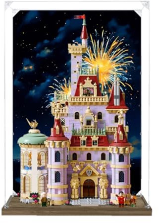 Vitrine en acrylique pour Lego 43263 modèle Château La Belle et la Bête, étanche à la poussière, transparent, collection de modèles (modèle non inclus) (base en bois 3 mm)