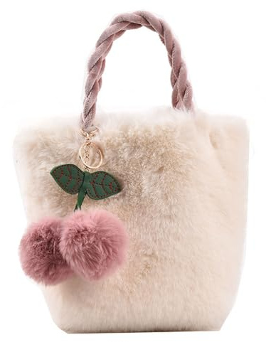 Flauschige Schultertasche - Plüsch-Umhängetasche, Flauschige Schultertasche | Plüschhandtasche Süße Kirsch Accessoire Handtasche Für Frauen Und Mädchen
