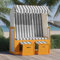SDWEHO7 Strandkorb mit Dach, Rattan Gartenliege Sonnenliege Sonneninsel Strandliege Zweisitzer Liege Strandstuhl verstellbar Strandkörbe, Poly Rattan & Massivholz Weiß & Grau