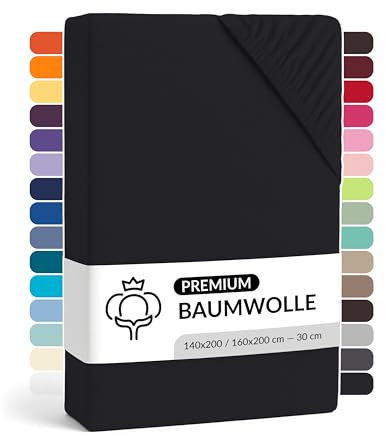 LARAWELL Spannbettlaken 140x200cm Baumwolle, bis 160x200, schwarz, Spannbetttuch Jersey (gekämmt), Matratzenhöhe bis 22 cm, bügelfrei, atmungsaktiv, formstabil