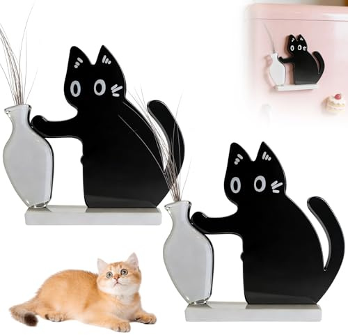 2Pcs Cat Whisker Holder, 2026 New Acrylic Cats Whisker Keepsake Vase Refrigerator Magnet, Pet Memorial Decor Refrigerator Ornament Cute Desk Wall Decor, Cat Fur Holder