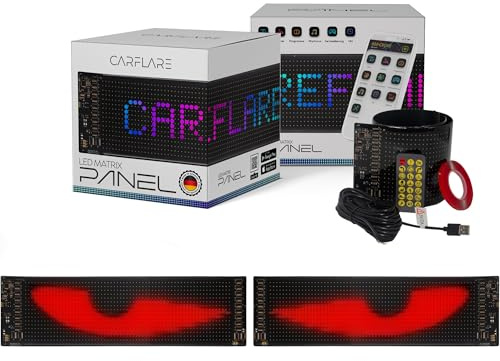 PurAura 2er Set CarFlare Teufels Augen Devil Eyes LED Laufschrift für LKW & Auto (120×595mm) – Programmierbares Leuchtschild mit App-Steuerung, Bluetooth, USB 5V – RGB LED-Anzeige für Text, Emoji