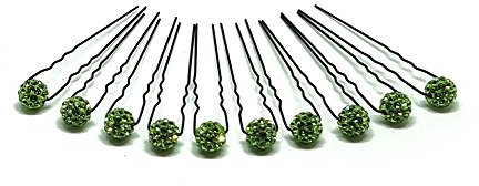 10 x Haarschmuck Strass Kugel - auf schwarzen Haarnadeln | PS-HS-Grün