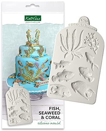 Katy Sue Fish, Seaweed & Coral Silicone Mould for Cake Decorating & Crafting for use with Fondant, Sugar Paste, Gum Paste, Air Dry Clay. Seaweed 62 x 50 Millimetres from Katy Sue Fondant Moulds