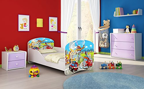 ACMA I Lit Enfant Bébé TIROIR Matelas sommier Gratuite Meubles pour Enfants (36 Sapeurs Pompiers, 160 x 80 cm)