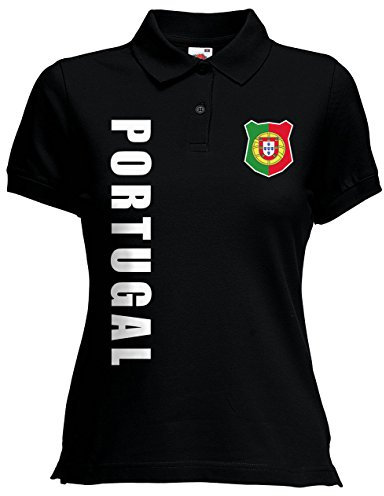 Portugal Damen Polo-Shirt Name Nummer EM-2021 Trikot Schwarz L