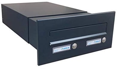 B-042 Anthrazit (RAL 7016) Mauerdurchwurf Briefkasten mit 2 Klingeln (Tiefe: 39-62 cm) - LETTERBOX24.de