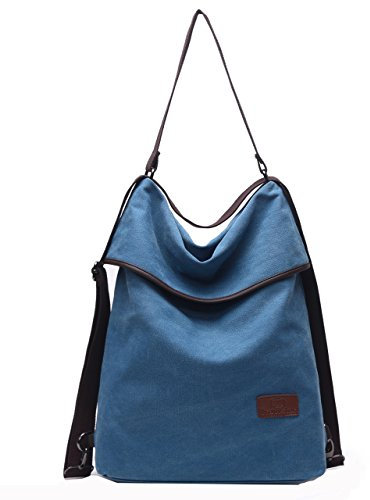 Travistar Damen Canvas Schultertasche Rucksack Groß Handtasche Vintage Damen umhängetasche Anti Diebstahl Tasche Damen Hobo Tasche für Alltag Büro Schule Ausflug Einkauf (Blau)
