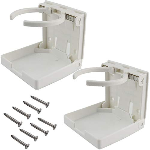 TIHOOD 2 Soportes Plegables Ajustables para Bebidas con Tornillos/portavasos Ajustable para Marina, Barco, Caravana, Coche (Blanco)